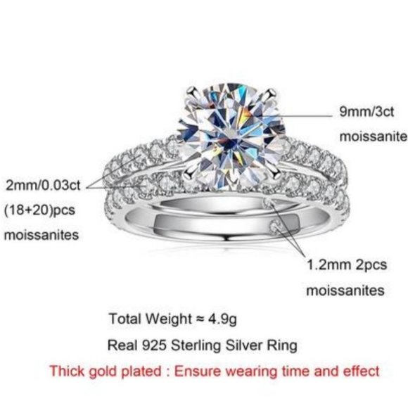Certified 3.0ct. t.w. Moissanite Diamond Wedding Ring Set NEW - Picture 8 of 16
